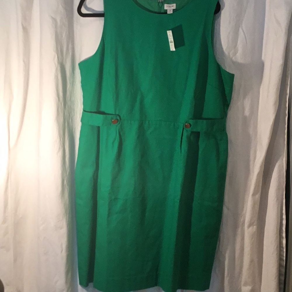 J Crew kelly green with gold buttons sleeveless dress